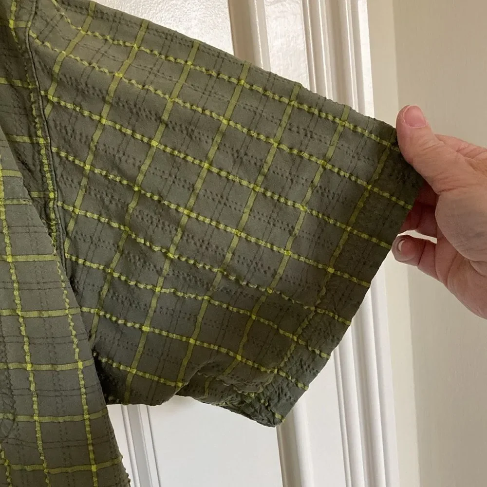 The North Face Mens Short Sleeve‎ Button Up Shirt XL Green Yellow Plaid Pocket